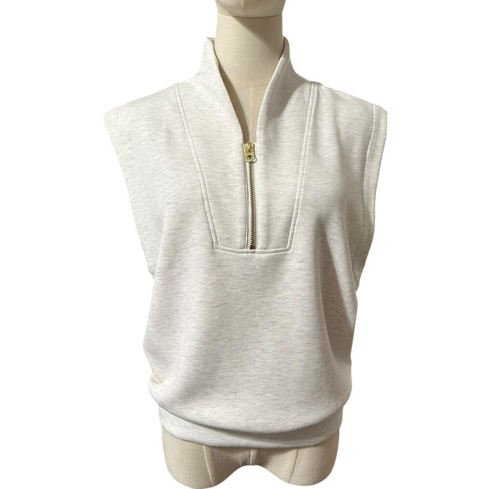 Varley Women’s Small Loretta Half Zip Sleeveless Pullover Sweatshirt Ivory Marl